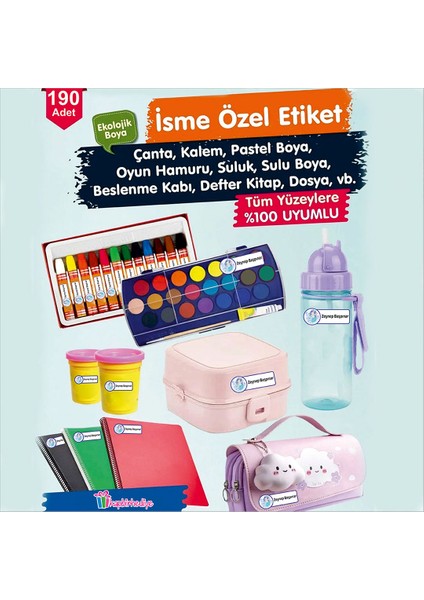 Okul Etiketi Kişiye Özel Kalem Defter Etiketi Top Model -190 Adet fiyatları
