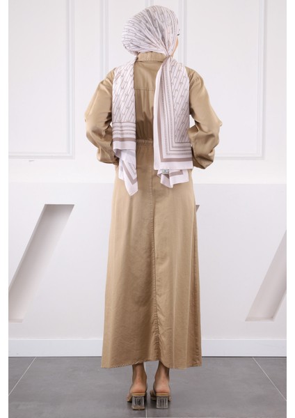 Taş Bel Lastikli Cepli Gabardin Elbise modelleri