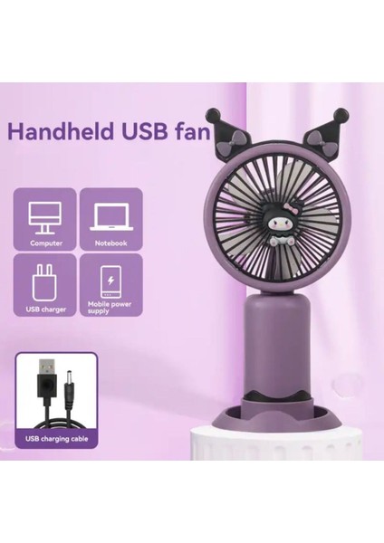 Kuromi Sanrio Şarjlı USB Telefon Tutucu Mini El Fanı Vantilatör Soğutucu fiyatları