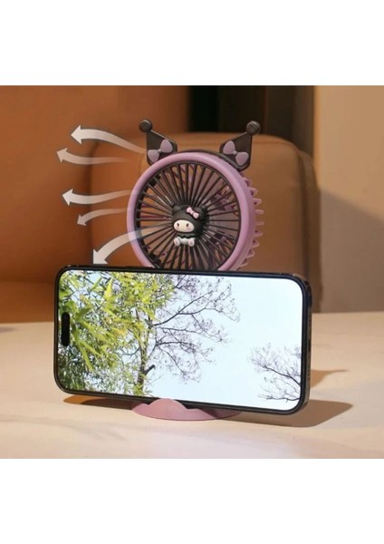 Kuromi Sanrio Şarjlı USB Telefon Tutucu Mini El Fanı Vantilatör Soğutucu fırsatları