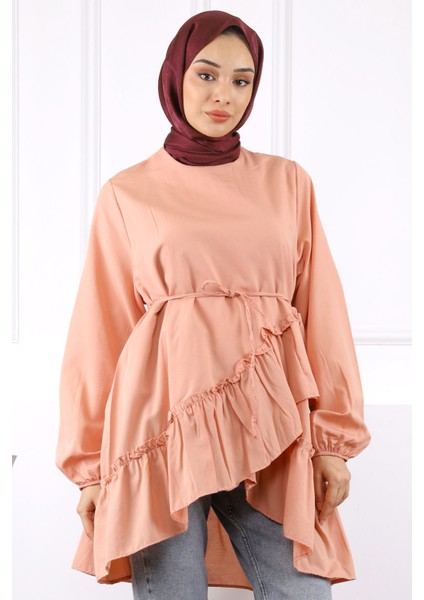 Somon Eteği Katlı Fırfırlı Tunik