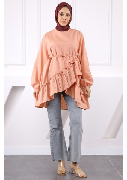 Somon Eteği Katlı Fırfırlı Tunik fiyatları