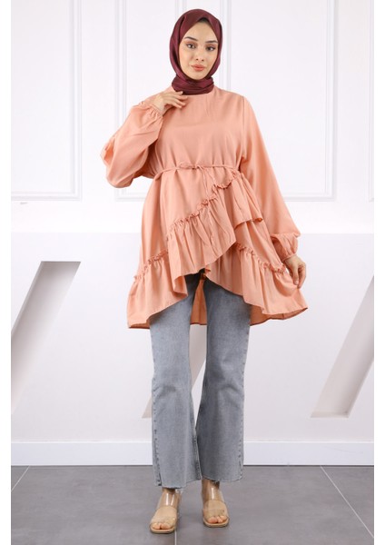 Somon Eteği Katlı Fırfırlı Tunik modelleri