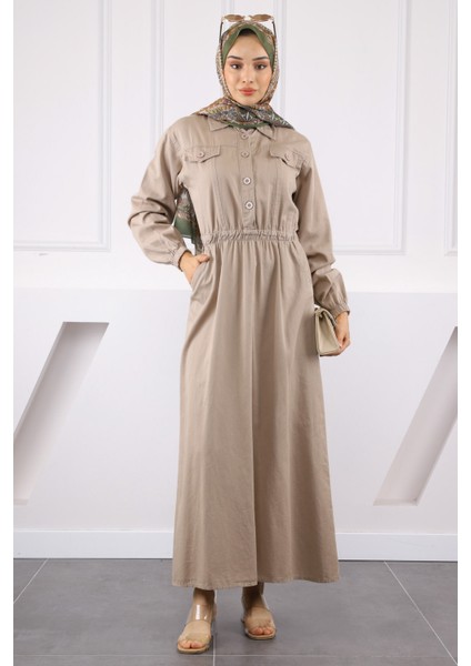 Vizon Bel Lastikli Cepli Gabardin Elbise fiyatları