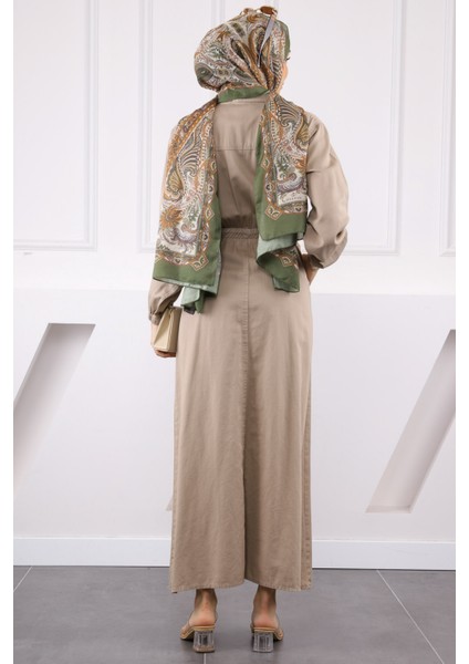 Vizon Bel Lastikli Cepli Gabardin Elbise modelleri