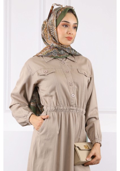 Vizon Bel Lastikli Cepli Gabardin Elbise fırsatları