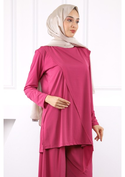 Fuşya Ön Detaylı Sandy Tunik Pantolon Takım