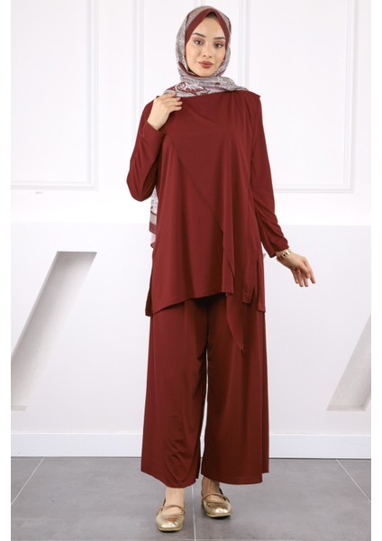 Bordo Ön Detaylı Sandy Tunik Pantolon Takım