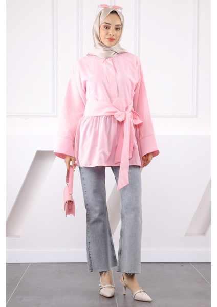 Pembe Bel Kuşaklı Tunik