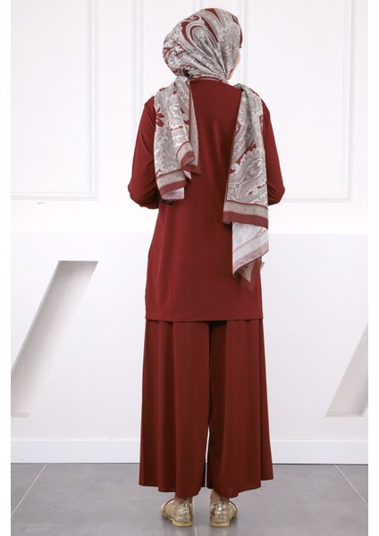 Bordo Ön Detaylı Sandy Tunik Pantolon Takım modelleri