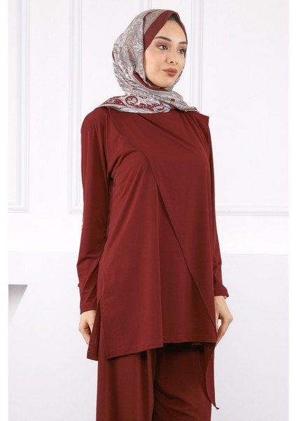 Bordo Ön Detaylı Sandy Tunik Pantolon Takım fırsatları