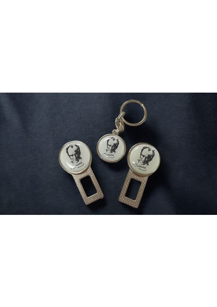 Atatürk Potreli Ikaz Ses Susturucu Metal Toka 2 Adet Anahtarlık 1 Adet