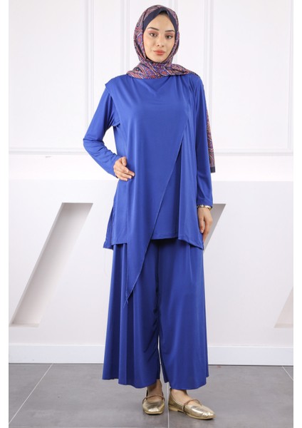 Saks Mavi Ön Detaylı Sandy Tunik Pantolon Takım