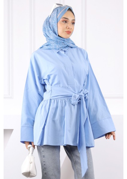 Bebe Mavi Bel Kuşaklı Tunik