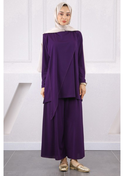 Mor Ön Detaylı Sandy Tunik Pantolon Takım