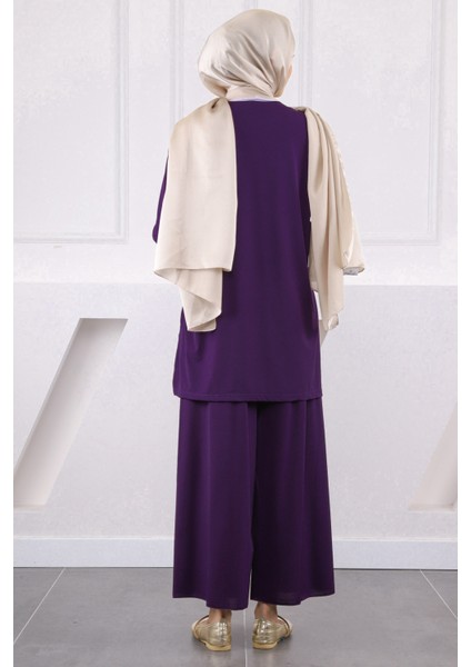 Mor Ön Detaylı Sandy Tunik Pantolon Takım modelleri
