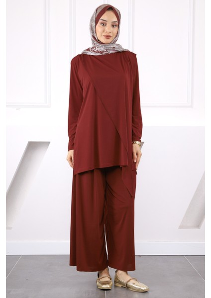 Bordo Ön Detaylı Sandy Tunik Pantolon Takım