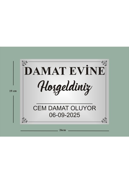Damat Evi Kapı Süsü , Aynalı Aliminyum Levha 19X26CM Ölçüsünde
