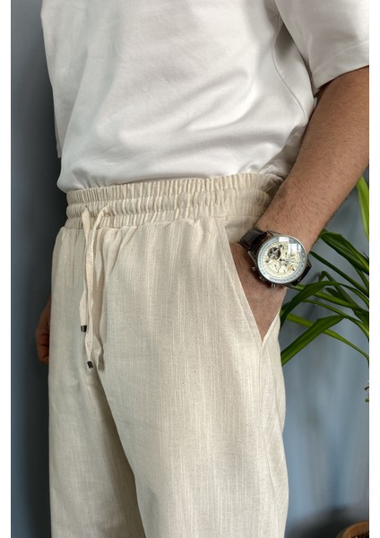 Bej Renk Yazlık Keten Baggy Pantolon