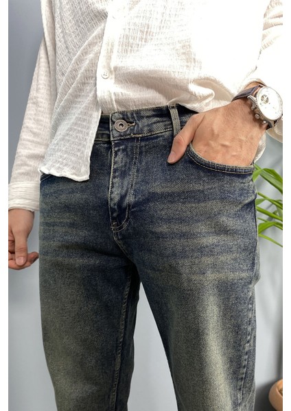 Lacivert Eskitme Dar Paça Kot Pantolon