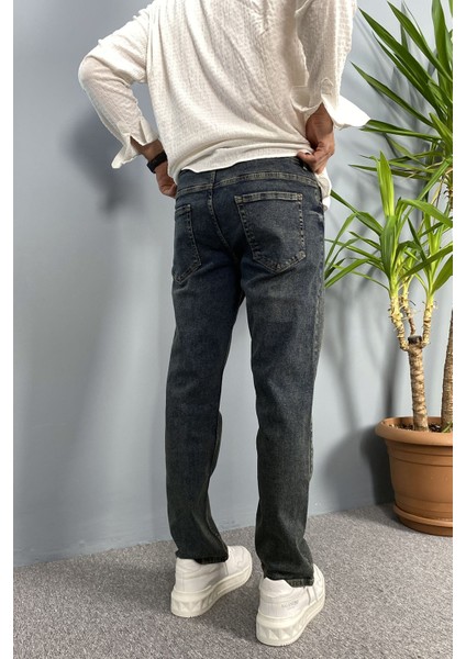 Lacivert Eskitme Dar Paça Kot Pantolon