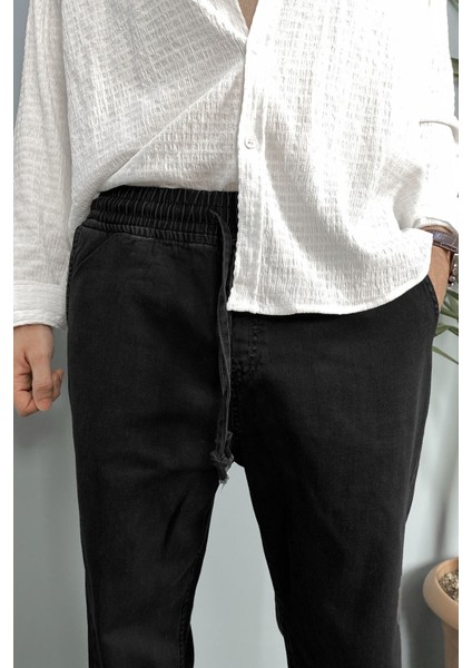Beli Bağcıklı ve Lastikli Mesimlik Kot Pantolon