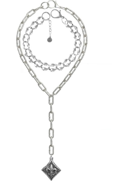 Kadın Antik Gümüş Kaplama 2' Li Fleur De Lys Uçlu Kolye& Choker indirimleri