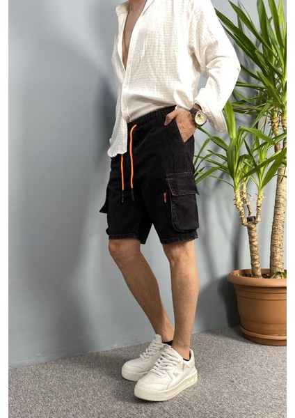Kargo Cepli Bağcıklı Siyah Kot Şort fırsatları