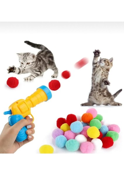 Interaktif Kedi Oyun Tabancası - Peluş Toplarla Eğlenceli Oyun Zamanı + Ekstra Peluş Toplar
