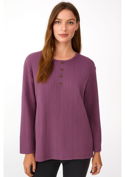 Burgu Detaylı Fitilli Anne Penye Bluz Lila