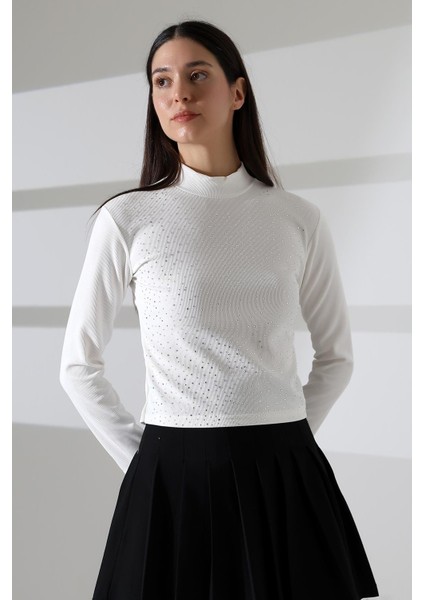 Kadın Uzun Kol Taşlı Bluz, Yarım Balıkçı Yaka (Boğazlı) Body B921 fırsatları
