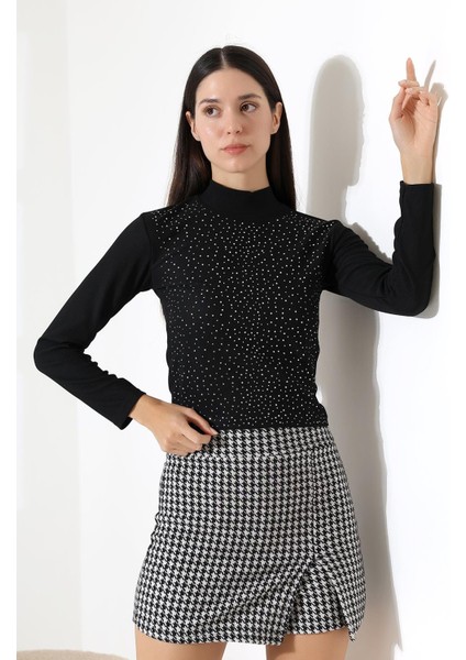 Kadın Uzun Kol Taşlı Bluz, Yarım Balıkçı Yaka (Boğazlı) Body B921 fiyatları