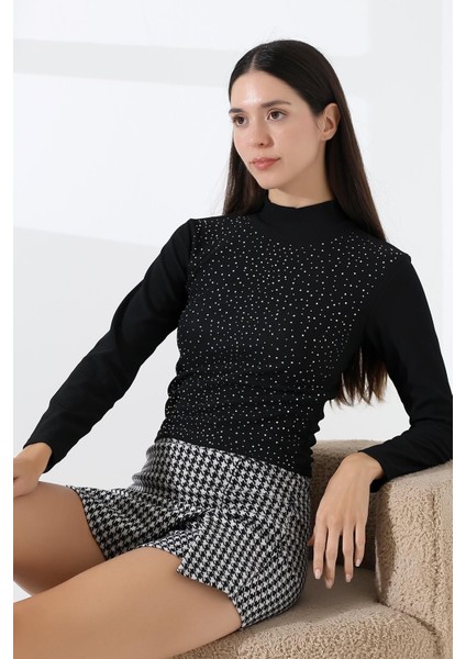 Kadın Uzun Kol Taşlı Bluz, Yarım Balıkçı Yaka (Boğazlı) Body B921 modelleri