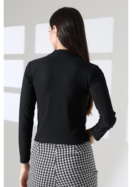 Kadın Uzun Kol Taşlı Bluz, Yarım Balıkçı Yaka (Boğazlı) Body B921 fırsatları