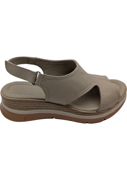 Diamelle - Kadın Hakiki Deri Cırtcırtlı Sandalet - Vizon - 36