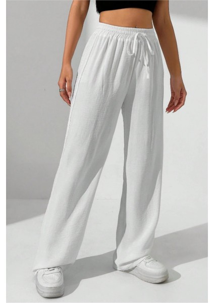 Beyaz Bol Paça Müslin Kadın Pantolon fırsatları