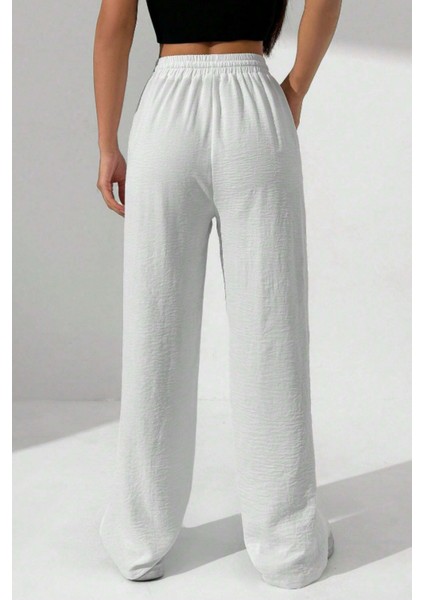 Beyaz Bol Paça Müslin Kadın Pantolon indirimleri