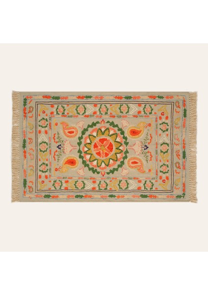 Palrı Baskı Nakışlı Pamuk Pamuk Kilim 120X180 cm Renkli