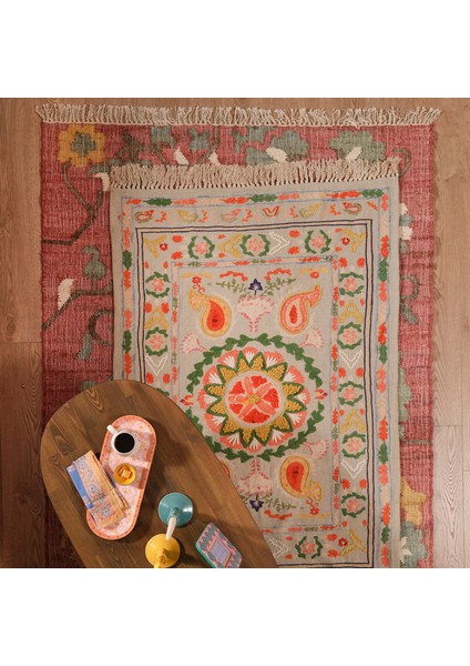 Palrı Baskı Nakışlı Pamuk Pamuk Kilim 120X180 cm Renkli fiyatları