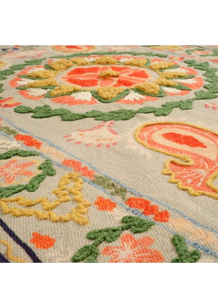 Palrı Baskı Nakışlı Pamuk Pamuk Kilim 120X180 cm Renkli indirimleri