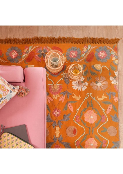 Palrı Nakışlı Pamuk Pamuk Kilim 120X180 cm Sarı fiyatları