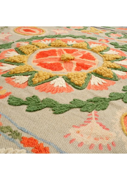Palrı Baskı Nakışlı Pamuk Pamuk Kilim 80X150 cm Renkli