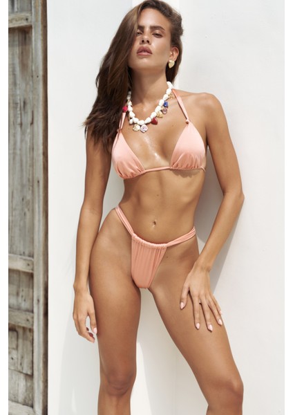 Dahlia Askısı Düğüm Detaylı Somon Bikini Üstü