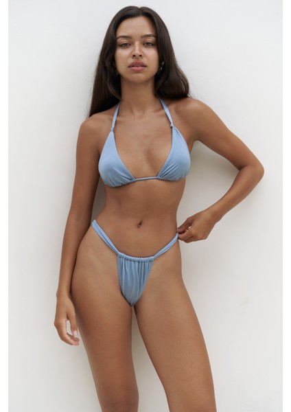 Dahlia Askısı Düğüm Detaylı Mavi Bikini Üstü