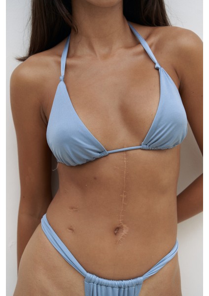 Dahlia Askısı Düğüm Detaylı Mavi Bikini Üstü