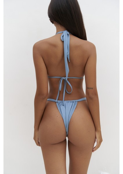 Dahlia Askısı Düğüm Detaylı Mavi Bikini Üstü