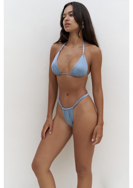 Dahlia Askısı Düğüm Detaylı Mavi Bikini Üstü