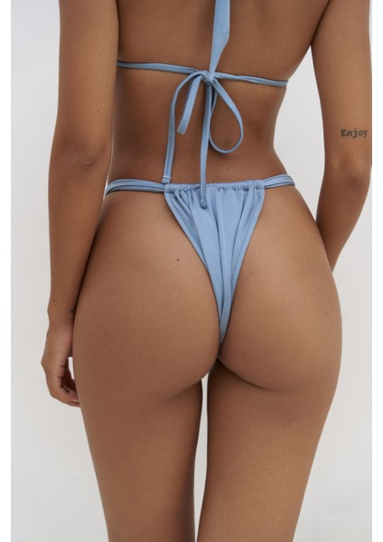 Dahlia Askısı Düğüm Detaylı Mavi Bikini Üstü
