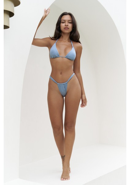 Dahlia Büzgü Detaylı Kalın Bantlı Mavi Bikini Altı