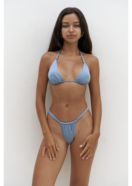 Dahlia Büzgü Detaylı Kalın Bantlı Mavi Bikini Altı
